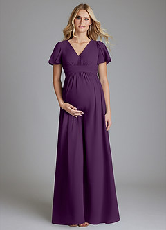 Azazie Verna Maternity Bridesmaid Dresses A-Line V-Neck Ruched Chiffon Floor-Length Dress image1