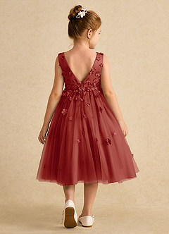 Azazie Lana Flower Girl Dresses Terracotta A-Line Sleeveless Matte Satin Dress image2