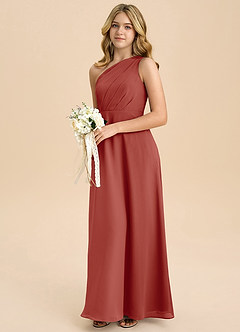 Azazie Phaedra Junior Jurk van Chiffon met A-Lijn Geplooid Terracotta image5