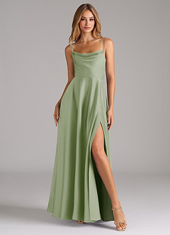 Azazie Elle Bridesmaid Dresses Dusty Sage A-Line Pleated Stretch Satin Dress image4