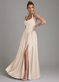 Azazie Francis Bridesmaid Dresses White Alabaster A-Line Corset Stretch Satin Dress image5