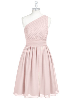 Azazie Katrina Robes de demoiselle d'honneur Robe Trapèze en Mousseline de soie Ue épaule Rose Pâle image6