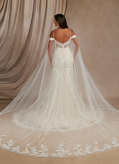 Azazie Leonie Wedding Dresses Diamond White Champagne Mermaid V-Neck Sequins Tulle Dress image12