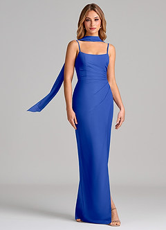 Azazie Calandra 신부 들러리 드레스 쉬스 주름진 쉬폰 바닥 길이 드레스 image3