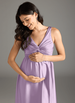 Azazie Yetta Brautjungfernkleider für Schwangere A-Linie Plissee Stretch-Satin Bodenlänge Kleid image2