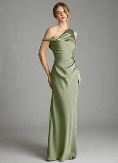 Azazie Emerson Bridesmaid Dresses Pistachio Mermaid Off the Shoulder Stretch Satin Dress image5