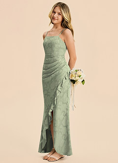 Azazie Buzzy Junior Agave Sheath Pleated Chiffon Dress image1