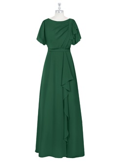 Azazie Aaliyah At-home Try On Dresses A-Line Scoop Pleated Chiffon Floor-Length Dress image7
