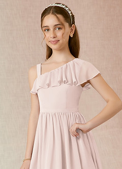 Azazie Mango Junior Rose Petal A-Line Ruched Chiffon Dress image4