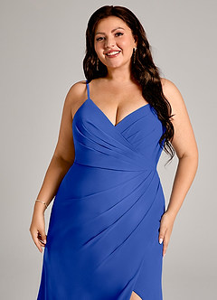 Azazie Maci Bridesmaid Dresses Royal Blue Sheath Pleated Chiffon Dress image12