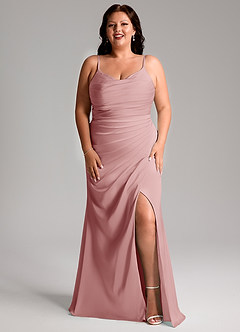 Azazie Deandra Bridesmaid Dresses Dusty Rose Mermaid Pleated Stretch Satin Dress image9