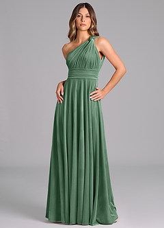 Azazie Charlize Bridesmaid Dresses Eucalyptus A-Line One Shoulder Velvet Dress image5