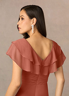 Azazie Snapdragon Mother of the Bride Dresses Clay A-Line V-Neck Ruched Chiffon Dress image5