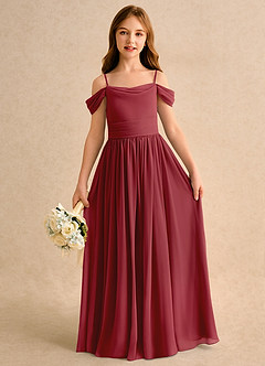 Azazie Shia Girls Formal Flower Girl Dresses Pomegranate A-Line Off the Shoulder Chiffon Dress image2