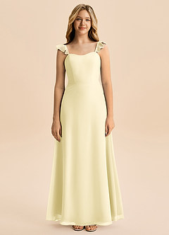 Azazie Mavie Junior Abito A-Line in Chiffon Increspato Sorbetto Al Limone image4