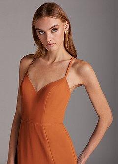 Azazie Manila Bridesmaid Dresses Cinnamon Sheath V-Neck Chiffon Dress image6