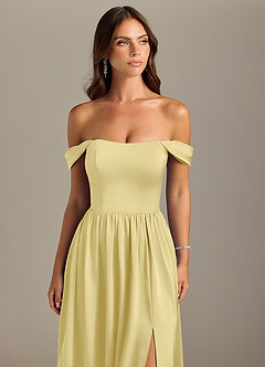 Azazie Calianna Bridesmaid Dresses Lemon Sorbet A-Line Off the Shoulder Stretch Satin Convertible Dress image4
