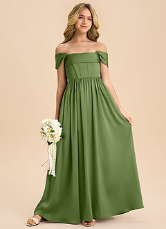 Azazie Hattie Junior Linia A Pofałdowany Satyna elastyczna Długość podłogi Młodsza druhna Sukienka image3