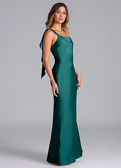 Azazie Driea Brudtärnklänningar Klä av Sjöjungfru i Stretch Satin Ena axeln Påfågelblå image4