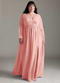 Azazie Teton Robes de demoiselle d'honneur de maternité Robe Trapèze Manche longue Longueur ras du sol Mousseline de soie image9