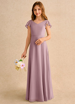 Azazie Nari Junior Formal Blumenmädchenkleider A-Linie mit ärmel Chiffon Kleid Altrosa image4