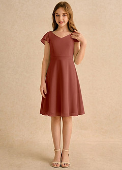 Azazie Narin Girls Formal Flower Girl Klänningar Klä A-Line i Chiffong med ärmar image4