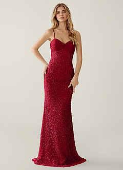 Jasminiah Burgundy Pearl-Embellished Lace/Chiffon Prom Dress image6