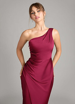 Azazie Madelyn Bridesmaid Dresses Burgundy Mermaid One Shoulder Stretch Satin Convertible Dress image8
