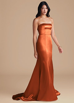 Azazie Aura Bridesmaid Dresses Burnt Orange Mermaid Metallic Satin Convertible Dress image7