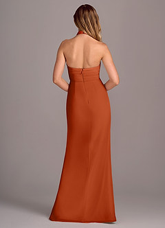 Azazie Jemma Bridesmaid Dresses Burnt Orange Sheath Pleated Chiffon Dress image2