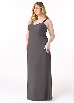 Azazie Denice Vestidos de damas de honor Vestido de Gris Acero de Gasa de Recto con Plisado image11