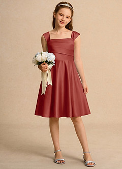 Azazie Budle Girls Formal Flower Girl Dresses Terracotta A-Line Pleated Matte Satin Dress image1