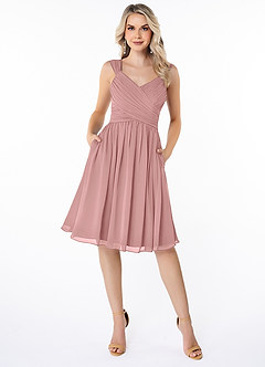 Azazie Angie Robes de demoiselle d'honneur Robe Trapèze en Mousseline de soie Corset Rose Poussiéreuse image1