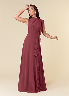 Azazie Narine Mother of the Bride Dresses Merlot A-Line High Neckline Pleated Chiffon Dress image1