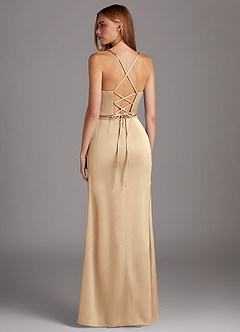 Azazie Brookelle Bridesmaid Dresses Champagne Sheath Sweetheart Corset Stretch Satin Dress image3