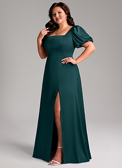 Azazie Fyona Bridesmaid Dresses Pine A-Line Pleated Stretch Satin Dress image12