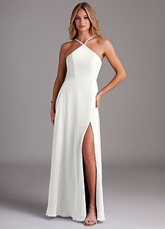 Azazie Bailey Abiti da Damigella Abito A-Line in Chiffon con Scollo Halter e Spacco Laterale Bianco image1