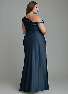 Azazie Emerson Bridesmaid Dresses Dark Navy Mermaid Off the Shoulder Stretch Satin Dress image9
