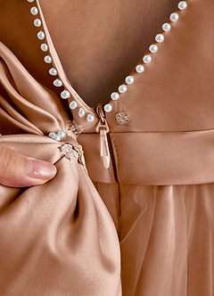 Azazie Cookie Flower Girl Dresses Champagne Rose A-Line Bow Tulle Dress image5