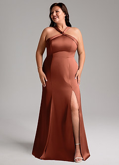 Azazie Rue Bridesmaid Dresses Clay A-Line Pleated Stretch Satin Dress image10
