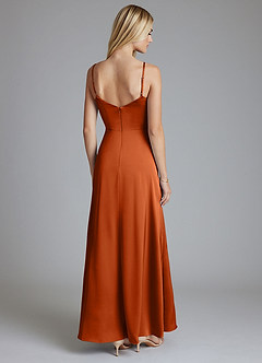 Azazie Azuree Vestidos de damas de honor Vestido de Naranja Quemada de Satén Elástico de Corte en A con Plisado image2