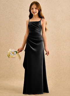 Azazie Cannoli Girls Formal Blomsterpigekjoler A-Line Plisseret Mat satin Gulv-længde Kjole image5