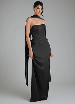 Azazie River Bridesmaid Dresses Black Sheath Corset Stretch Satin Convertible Dress image1