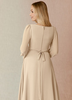 Azazie Leonia Brautjungfernkleider A-Linie Langarm Chiffon Kleid Champagner image7