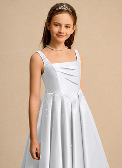 Azazie Mochi Girl vestidos de niña de las flores Vestido de Blanco de Satin Mate de Princesa con Plisado image7