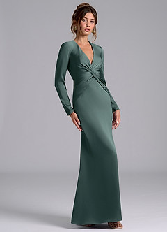 Azazie Tria Final Sale Agave Mermaid Long Sleeve Stretch Satin Dress image4