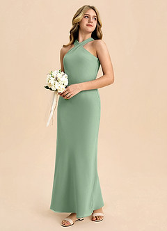 Azazie Doretta Junior Robe Fourreau en Mousseline de soie Plissée Matcha image6