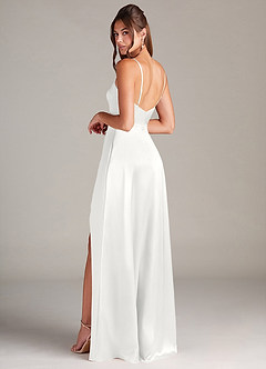 Azazie Sarella Bridesmaid Dresses White A-Line Pleated Stretch Satin Dress image4