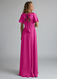 Azazie Kimber Bridesmaid Dresses Fuchsia A-Line Ruched Stretch Satin Dress image2