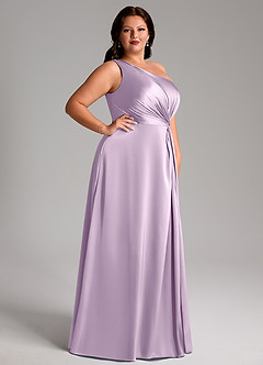 Azazie Brooke Bridesmaid Dresses Frosted Lilac A-Line One Shoulder Stretch Satin Dress image10